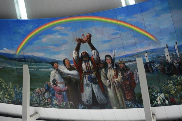Genghis Khan (Lion King?) murals at the Ordos Airport.